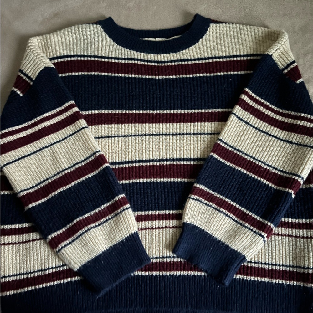 Striped Navy, Burgundy and Cream Woman’s Sweater